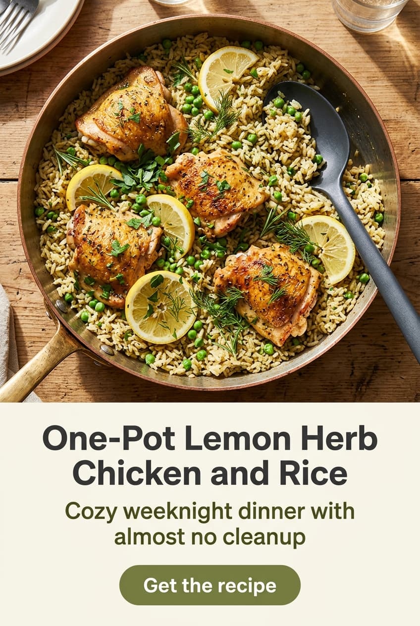 Representative Pinslate example pin for Hearthspoon Kitchen featuring one-pot lemon herb chicken and rice.