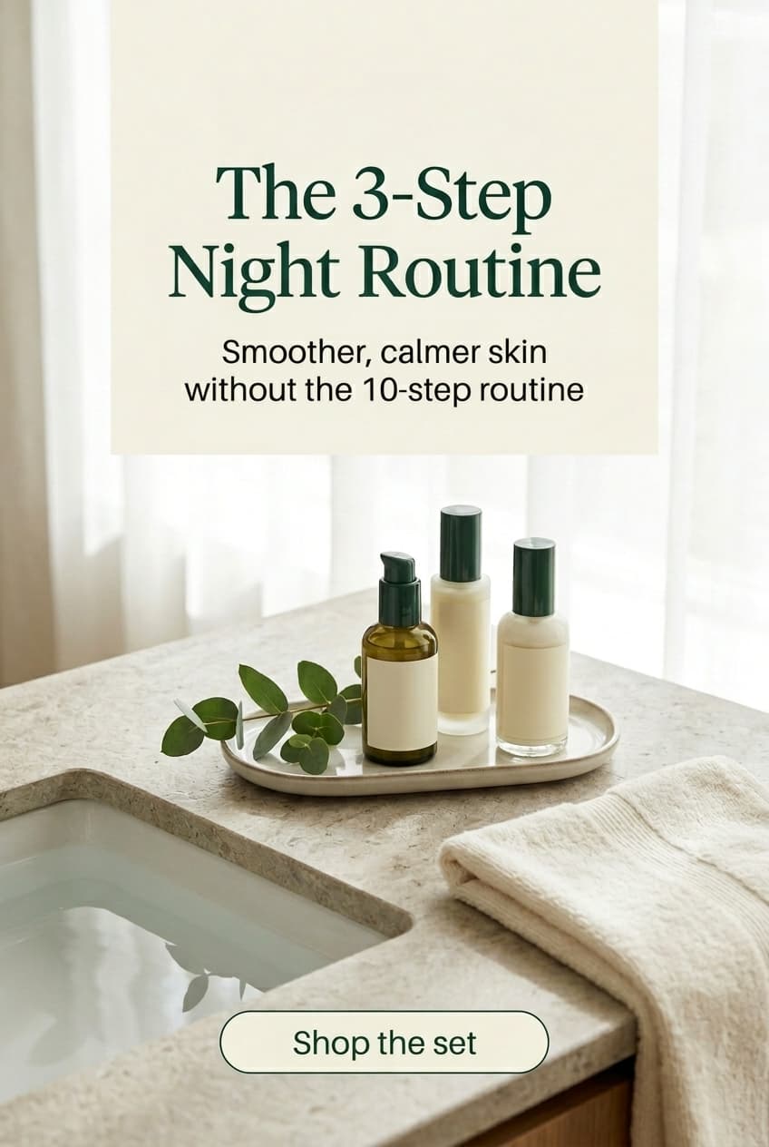 Representative Pinslate example pin for Sable and Pine featuring a three-step night skincare routine.