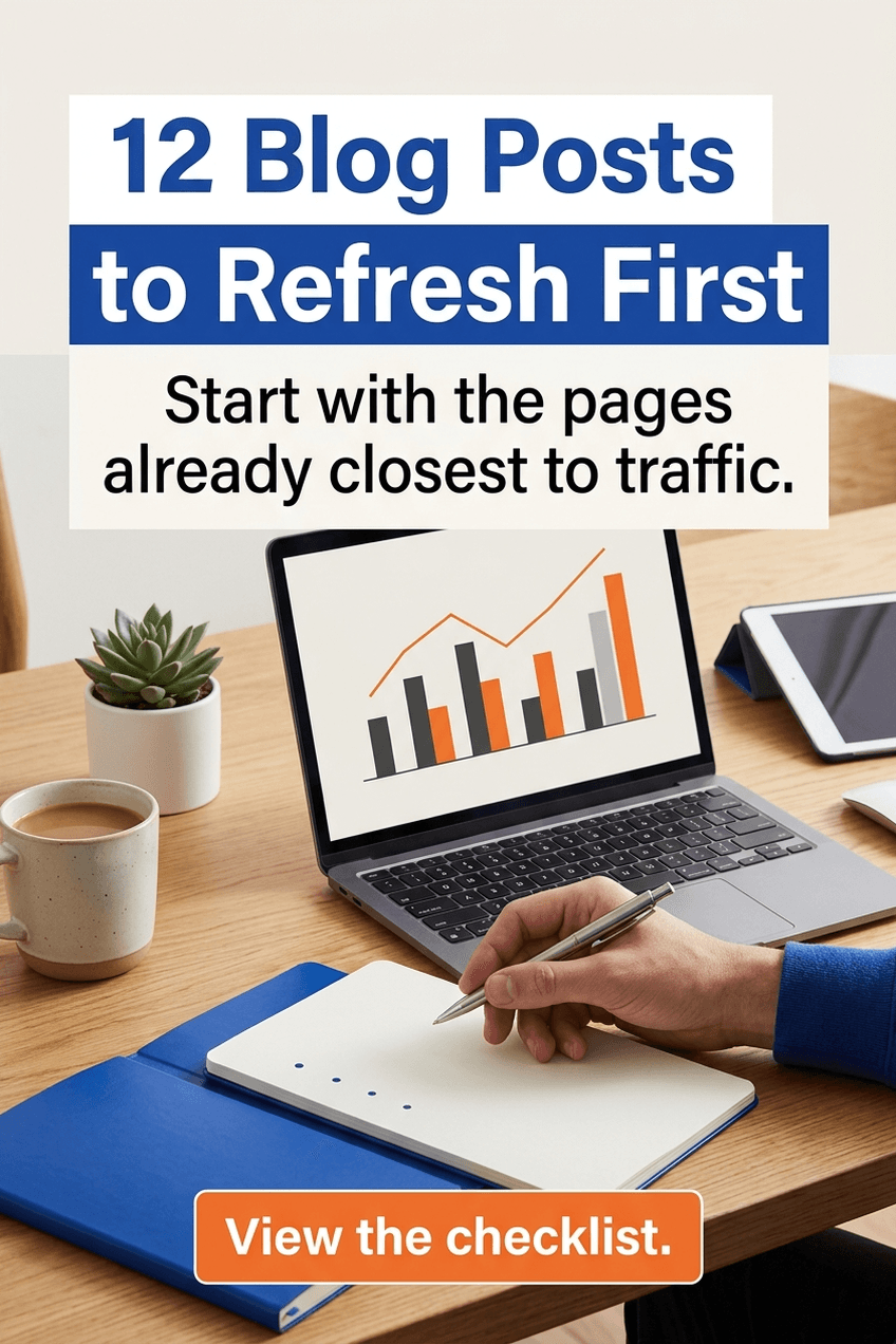 Representative fictional Pinslate example pin for Brightside Growth featuring a blog refresh checklist.