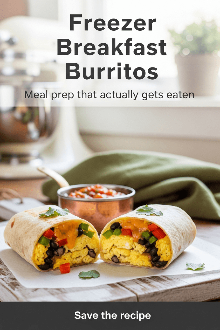 Representative fictional Pinslate example pin for Hearthspoon Kitchen featuring freezer breakfast burritos.