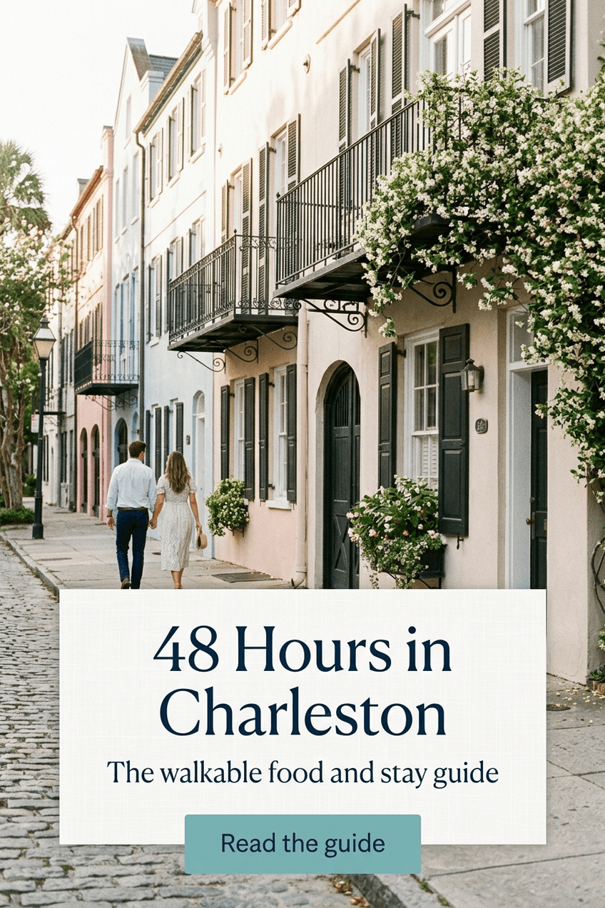 Representative fictional Pinslate example pin for Juniper Cove Travel featuring a Charleston weekend guide.