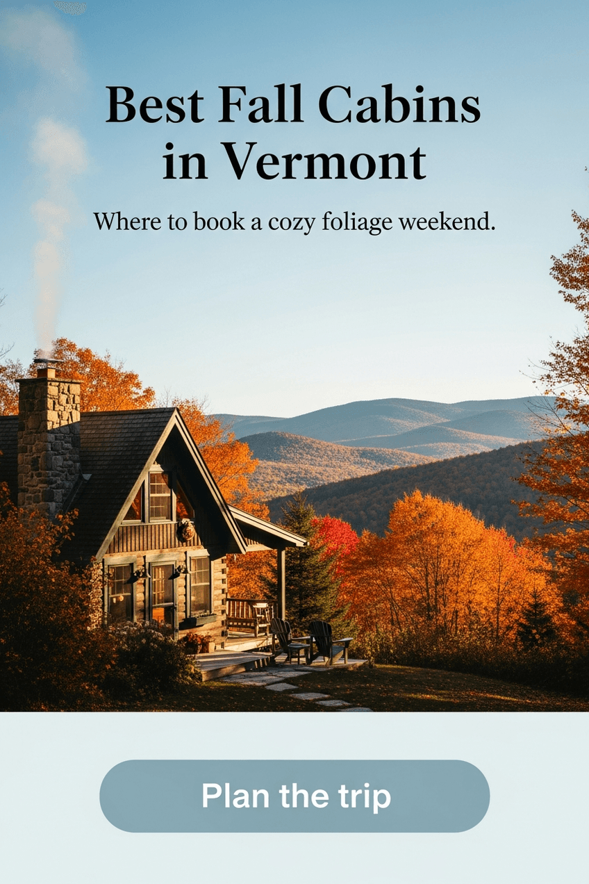 Representative fictional Pinslate example pin for Juniper Cove Travel featuring a Vermont cabin guide.