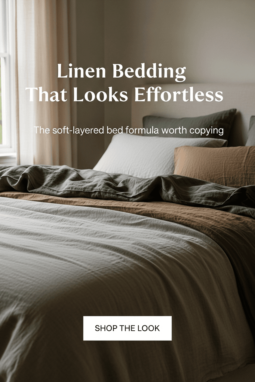 Representative fictional Pinslate example pin for Mossmere Home featuring a linen bedding refresh.