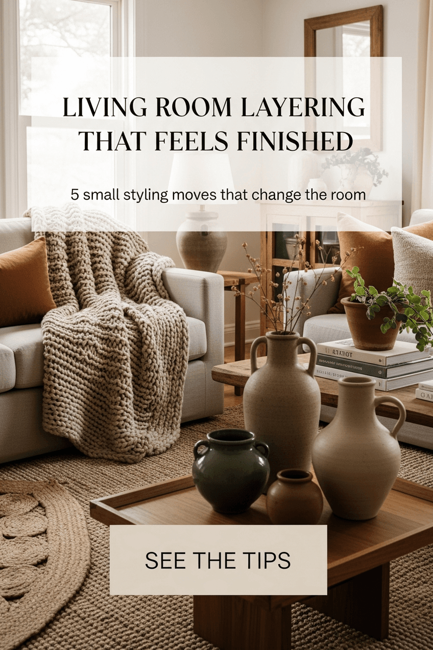 Representative fictional Pinslate example pin for Mossmere Home featuring a living room layering guide.