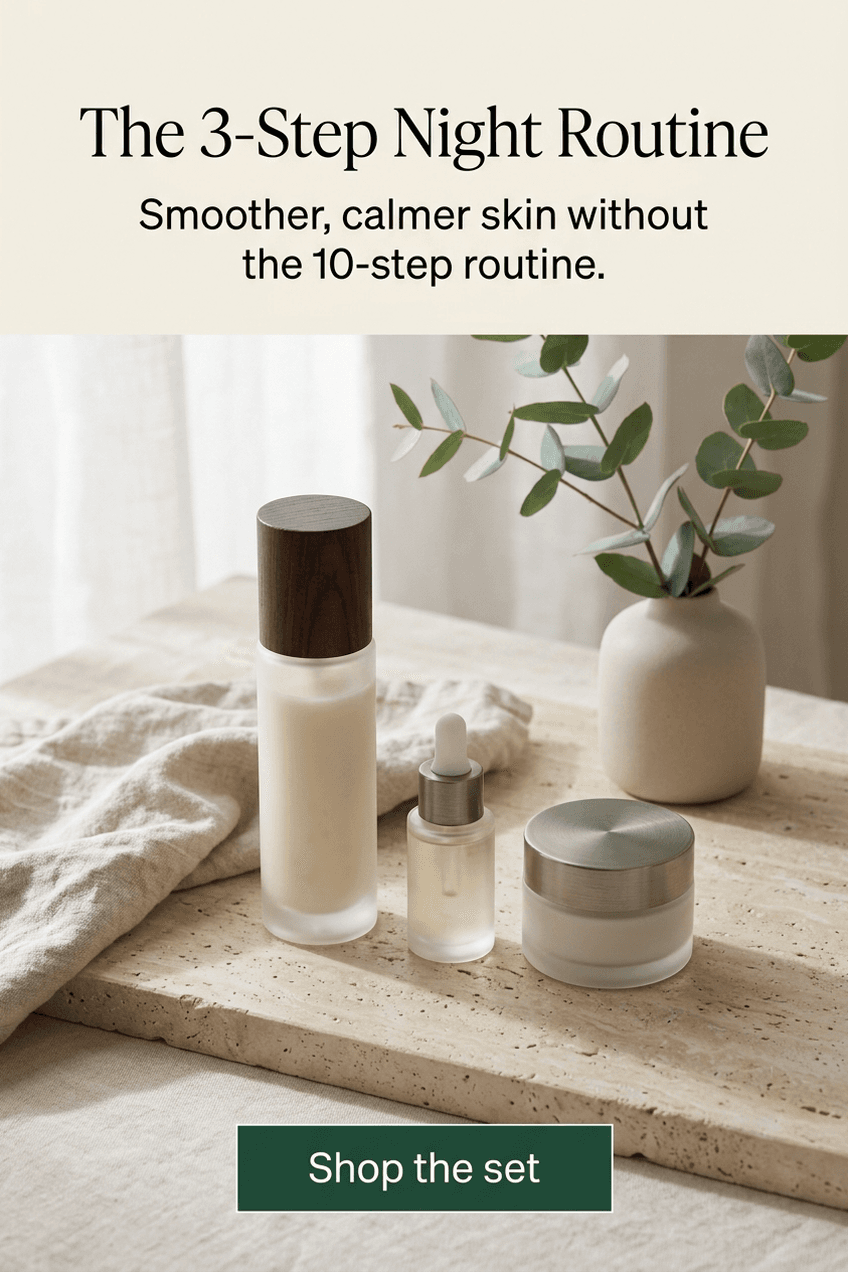 Representative fictional Pinslate example pin for Sable and Pine Skincare featuring a three-step night routine.