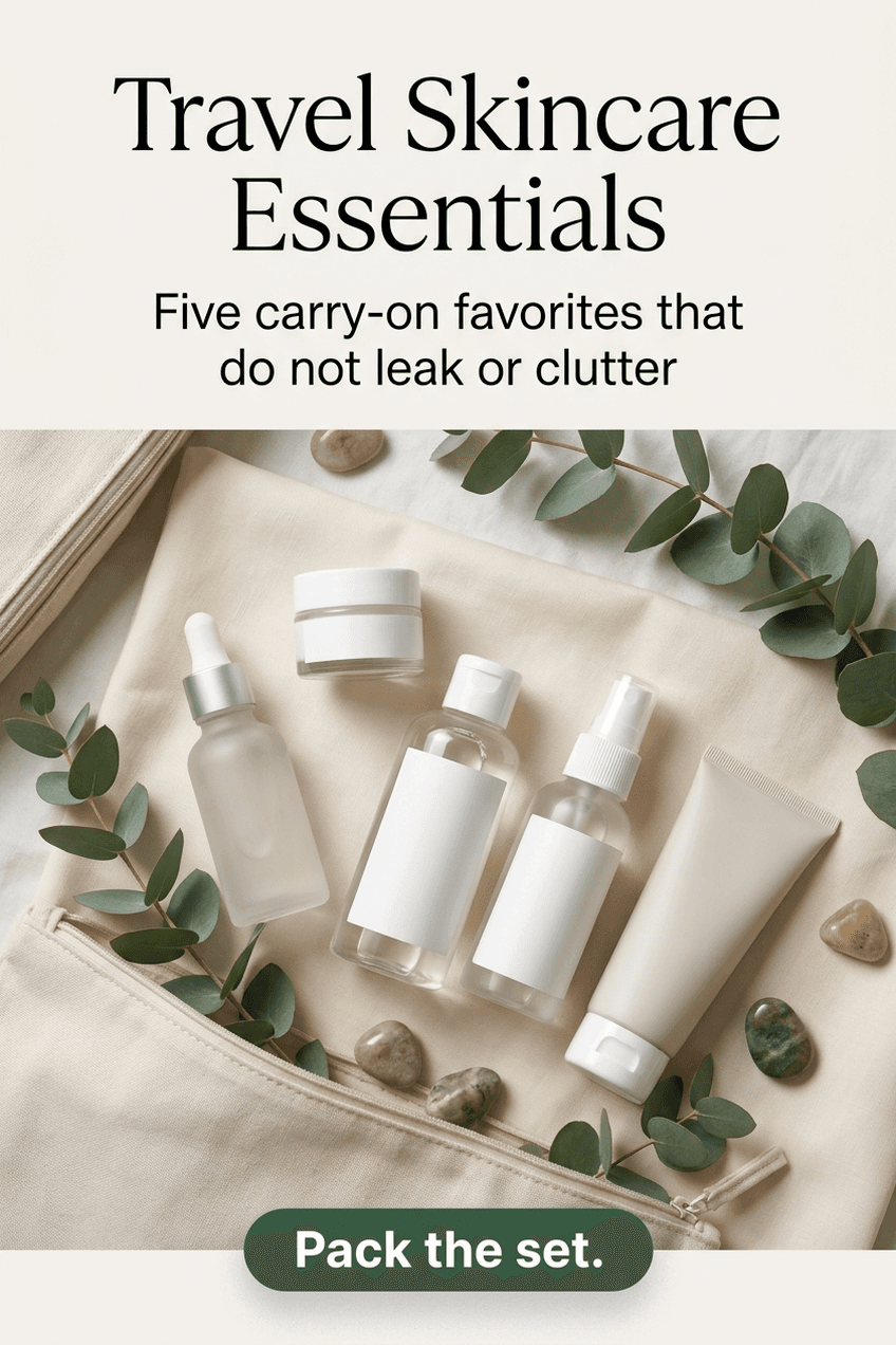 Representative fictional Pinslate example pin for Sable and Pine Skincare featuring travel skincare essentials.